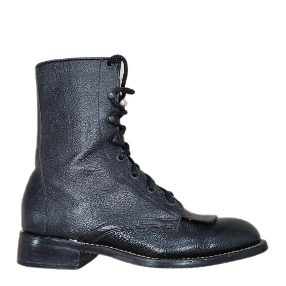 Pueblo Kiltie Black Leather Boots,Women's 8.5 - Picture 3 of 4